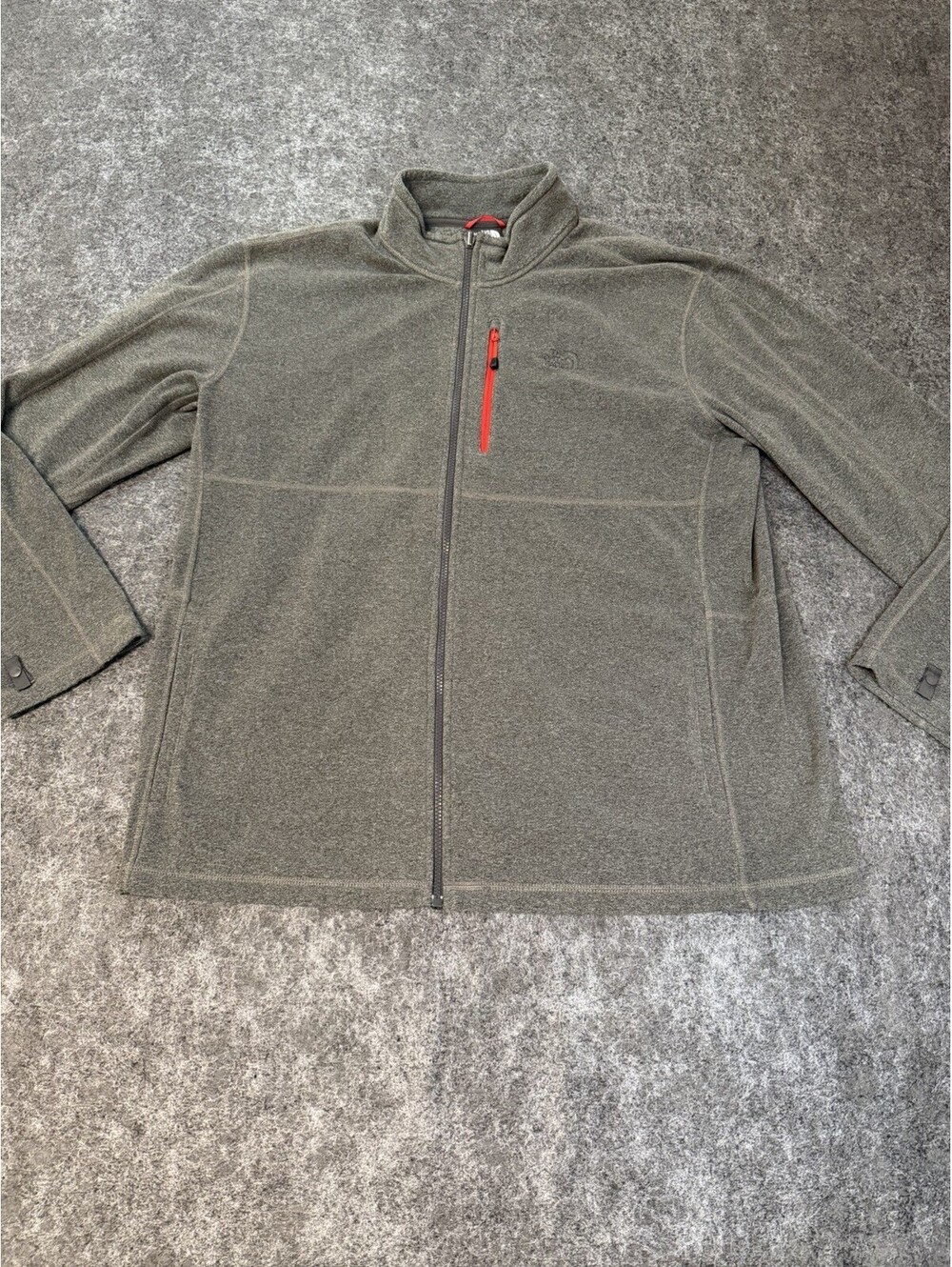 The North Face Fleece Jacket Mens XXL Gray Full Zip Red Chest Pocket Coat